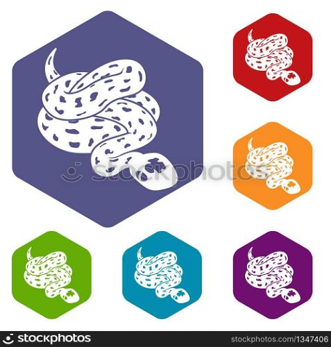 Anaconda snake icons vector colorful hexahedron set collection isolated on white. Anaconda snake icons vector hexahedron