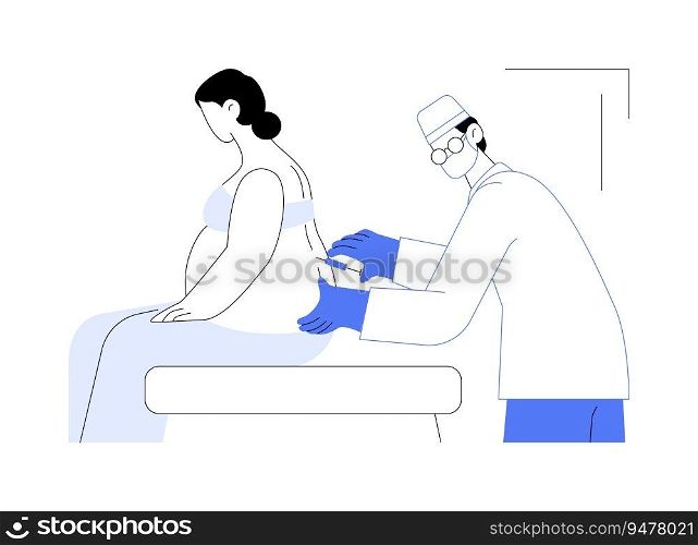 Anaesthetics in labour abstract concept vector illustration. Doctor giving epidural anesthesia injection to pregnant woman, gynecology sector, childbirth pain relief abstract metaphor.. Anaesthetics in labour abstract concept vector illustration.