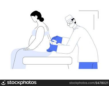 Anaesthetics in labour abstract concept vector illustration. Doctor giving epidural anesthesia injection to pregnant woman, gynecology sector, childbirth pain relief abstract metaphor.. Anaesthetics in labour abstract concept vector illustration.