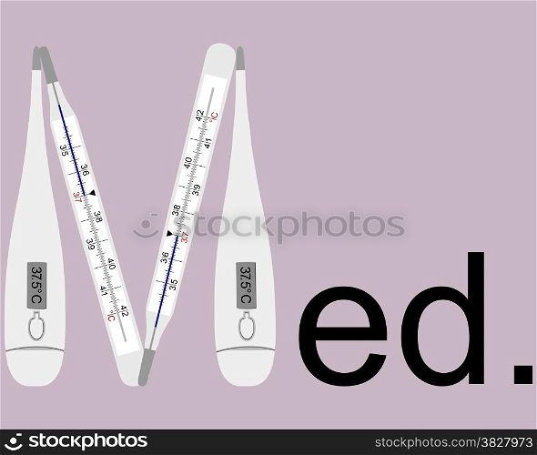 analog and digital clinical thermometers as letter M