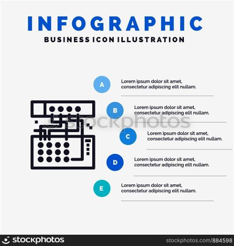 Analog, Connection, Device, Module, Sound Line icon with 5 steps presentation infographics Background