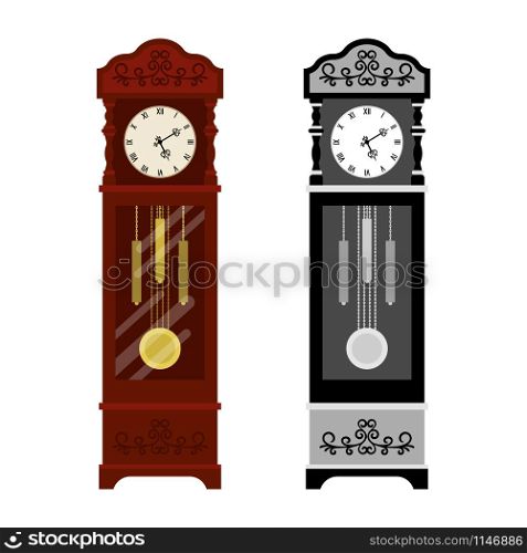 Analog old clock and grayscale version isolated on white background, vector illustration. Analog old and grayscale version clock