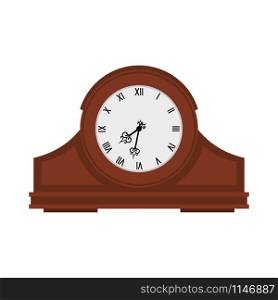 Analog old wooden wall clock isolated on white, vector illustration. Analog old wooden wall clock