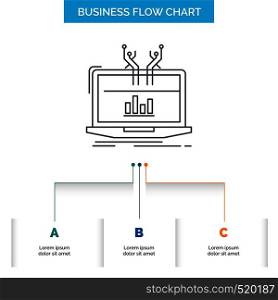 Analysis, analytical, management, online, platform Business Flow Chart Design with 3 Steps. Line Icon For Presentation Background Template Place for text. Vector EPS10 Abstract Template background