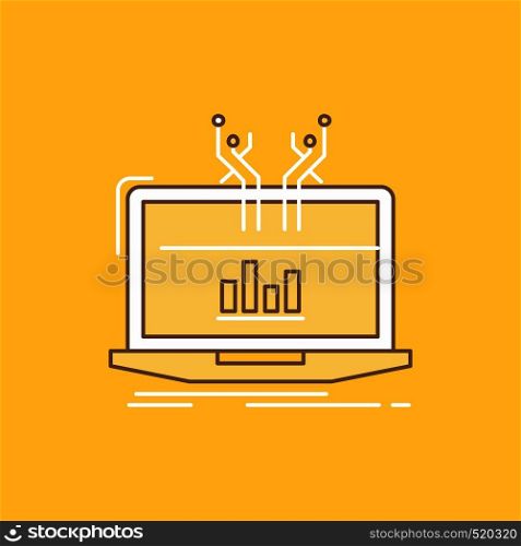 Analysis, analytical, management, online, platform Flat Line Filled Icon. Beautiful Logo button over yellow background for UI and UX, website or mobile application. Vector EPS10 Abstract Template background