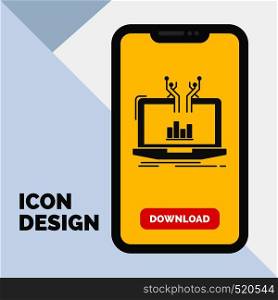 Analysis, analytical, management, online, platform Glyph Icon in Mobile for Download Page. Yellow Background. Vector EPS10 Abstract Template background