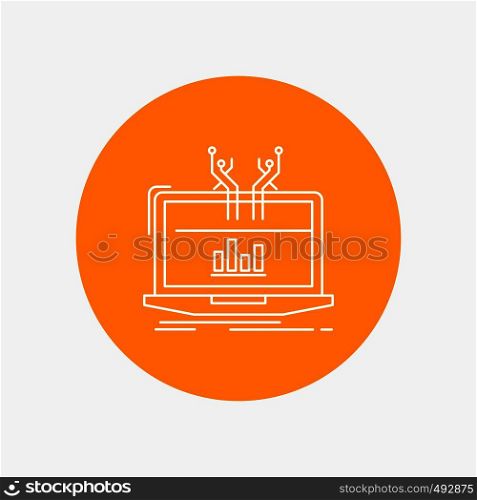 Analysis, analytical, management, online, platform White Line Icon in Circle background. vector icon illustration. Vector EPS10 Abstract Template background