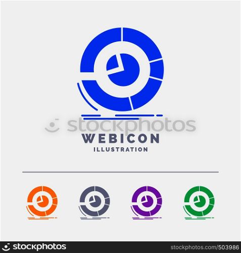 Analysis, analytics, business, diagram, pie chart 5 Color Glyph Web Icon Template isolated on white. Vector illustration. Vector EPS10 Abstract Template background