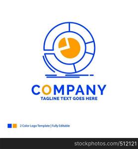 Analysis, analytics, business, diagram, pie chart Blue Yellow Business Logo template. Creative Design Template Place for Tagline.