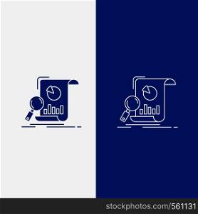 Analysis, analytics, business, financial, research Line and Glyph web Button in Blue color Vertical Banner for UI and UX, website or mobile application. Vector EPS10 Abstract Template background