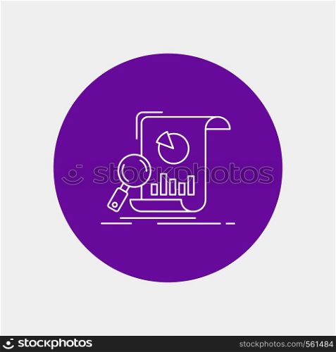 Analysis, analytics, business, financial, research White Line Icon in Circle background. vector icon illustration. Vector EPS10 Abstract Template background