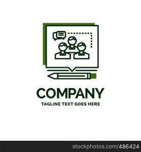 Analysis, argument, business, convince, debate Flat Business Logo template. Creative Green Brand Name Design.