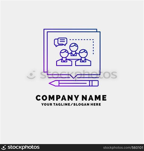 Analysis, argument, business, convince, debate Purple Business Logo Template. Place for Tagline. Vector EPS10 Abstract Template background