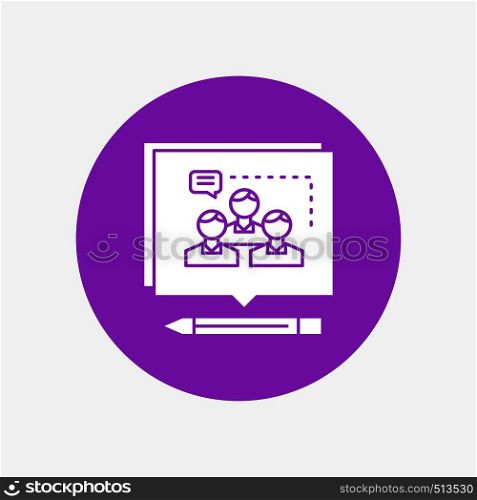 Analysis, argument, business, convince, debate White Glyph Icon in Circle. Vector Button illustration. Vector EPS10 Abstract Template background