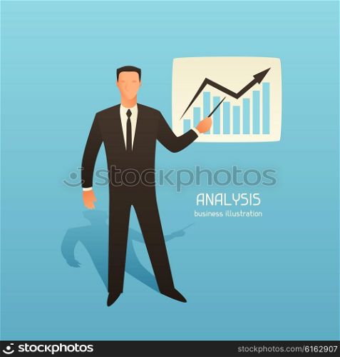 Analysis business conceptual illustration with businessman and growth graph. Image for web sites, articles, magazines.