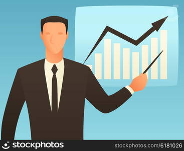 Analysis business conceptual illustration with businessman and growth graph. Image for web sites, articles, magazines.