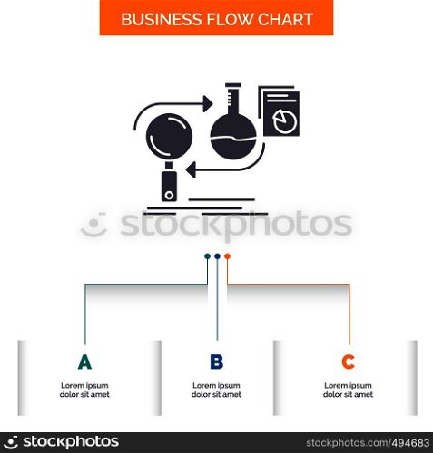 Analysis, business, develop, development, market Business Flow Chart Design with 3 Steps. Glyph Icon For Presentation Background Template Place for text.. Vector EPS10 Abstract Template background