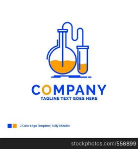 Analysis, chemistry, flask, research, test Blue Yellow Business Logo template. Creative Design Template Place for Tagline.