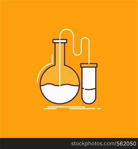 Analysis, chemistry, flask, research, test Flat Line Filled Icon. Beautiful Logo button over yellow background for UI and UX, website or mobile application. Vector EPS10 Abstract Template background