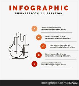 Analysis, chemistry, flask, research, test Infographics Template for Website and Presentation. Line Gray icon with Orange infographic style vector illustration. Vector EPS10 Abstract Template background