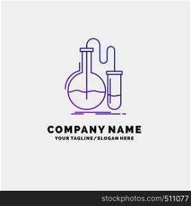 Analysis, chemistry, flask, research, test Purple Business Logo Template. Place for Tagline. Vector EPS10 Abstract Template background