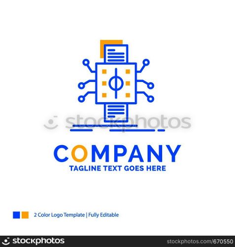 Analysis, data, datum, processing, reporting Blue Yellow Business Logo template. Creative Design Template Place for Tagline.