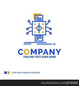 Analysis, data, datum, processing, reporting Blue Yellow Business Logo template. Creative Design Template Place for Tagline.