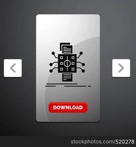 Analysis, data, datum, processing, reporting Glyph Icon in Carousal Pagination Slider Design & Red Download Button. Vector EPS10 Abstract Template background