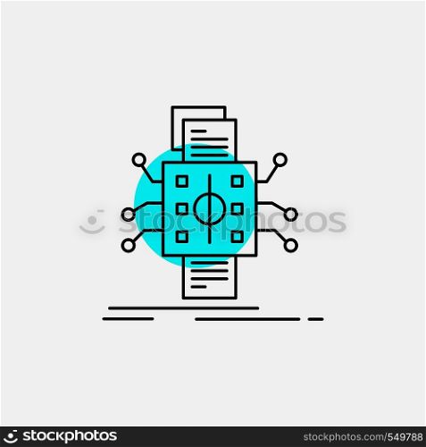 Analysis, data, datum, processing, reporting Line Icon. Vector EPS10 Abstract Template background