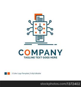 Analysis, data, datum, processing, reporting Logo Design. Blue and Orange Brand Name Design. Place for Tagline. Business Logo template.
