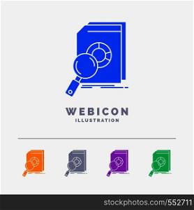Analysis, data, financial, market, research 5 Color Glyph Web Icon Template isolated on white. Vector illustration. Vector EPS10 Abstract Template background
