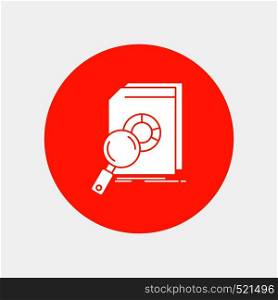Analysis, data, financial, market, research White Glyph Icon in Circle. Vector Button illustration. Vector EPS10 Abstract Template background