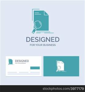 Analysis, document, file, find, page Business Logo Glyph Icon Symbol for your business. Turquoise Business Cards with Brand logo template.