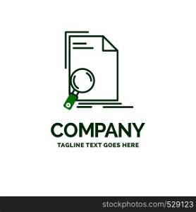 Analysis, document, file, find, page Flat Business Logo template. Creative Green Brand Name Design.