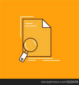 Analysis, document, file, find, page Flat Line Filled Icon. Beautiful Logo button over yellow background for UI and UX, website or mobile application. Vector EPS10 Abstract Template background