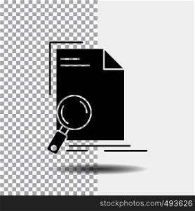 Analysis, document, file, find, page Glyph Icon on Transparent Background. Black Icon. Vector EPS10 Abstract Template background