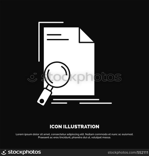 Analysis, document, file, find, page Icon. glyph vector symbol for UI and UX, website or mobile application. Vector EPS10 Abstract Template background