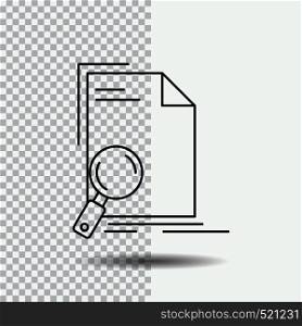 Analysis, document, file, find, page Line Icon on Transparent Background. Black Icon Vector Illustration. Vector EPS10 Abstract Template background