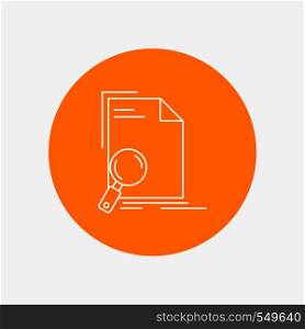 Analysis, document, file, find, page White Line Icon in Circle background. vector icon illustration. Vector EPS10 Abstract Template background