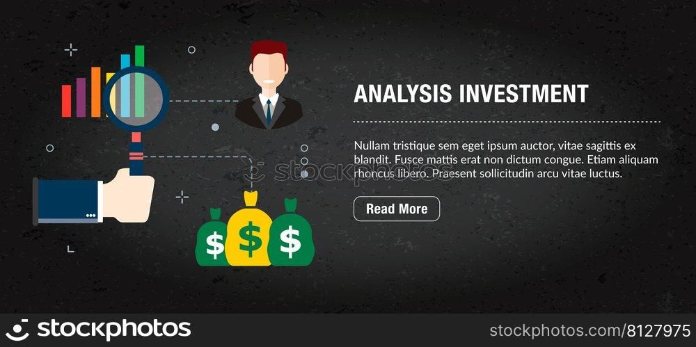 Analysis investment concept banner internet with icons in vector. Web banner template for website, banner internet for mobile design and social media app.Business and communication layout with icons.
