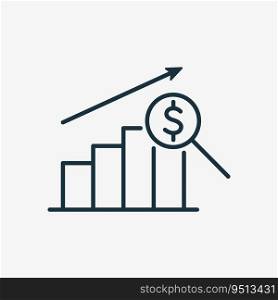 Analysis Line Icon. Business, Economy and Finance concept. Graph, Arrow Up, Dollar Symbol, Magnifying Linear Icon. Editable stroke. Vector illustration.. Analysis Line Icon. Business, Economy and Finance concept. Graph, Arrow Up, Dollar Symbol, Magnifying Linear Icon. Editable stroke. Vector illustration