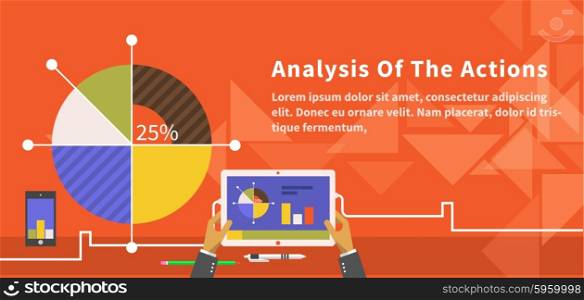 Analysis of actions infographic. Analytics and analysis icon, analyze and business analysis, research data analysis, strategy business, plan web, idea marketing seo illustration