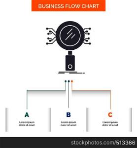 Analysis, Search, information, research, Security Business Flow Chart Design with 3 Steps. Glyph Icon For Presentation Background Template Place for text.. Vector EPS10 Abstract Template background