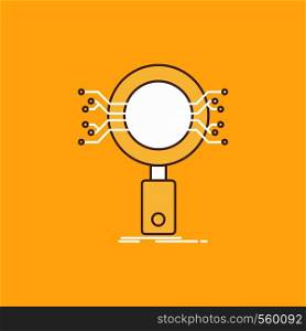 Analysis, Search, information, research, Security Flat Line Filled Icon. Beautiful Logo button over yellow background for UI and UX, website or mobile application. Vector EPS10 Abstract Template background