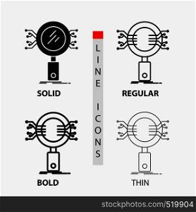Analysis, Search, information, research, Security Icon in Thin, Regular, Bold Line and Glyph Style. Vector illustration. Vector EPS10 Abstract Template background