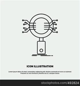 Analysis, Search, information, research, Security Icon. Line vector gray symbol for UI and UX, website or mobile application. Vector EPS10 Abstract Template background