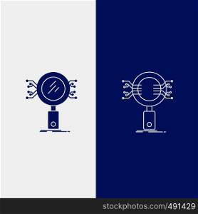 Analysis, Search, information, research, Security Line and Glyph web Button in Blue color Vertical Banner for UI and UX, website or mobile application. Vector EPS10 Abstract Template background