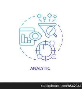 Analytic blue gradient concept icon. Previous data study. Profitability model for forecasting abstract idea thin line illustration. Isolated outline drawing. Myriad Pro-Bold font used. Analytic blue gradient concept icon