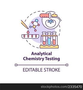 Analytical chemistry testing concept icon. Food test procedure abstract idea thin line illustration. Chemical analysis. Isolated outline drawing. Editable stroke. Arial, Myriad Pro-Bold fonts used. Analytical chemistry testing concept icon