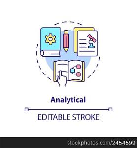 Analytical concept icon. Information type abstract idea thin line illustration. Facts interpretation. Output statistics. Isolated outline drawing. Editable stroke. Arial, Myriad Pro-Bold fonts used. Analytical concept icon